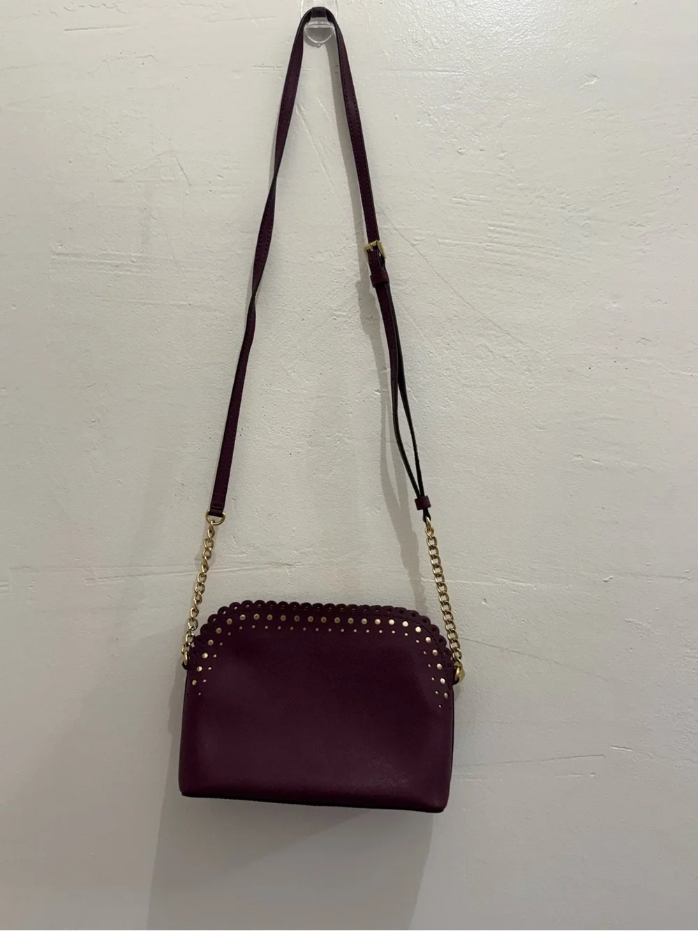 Michael Kors Cindy Large Dome Scalloped Studded Crossbody Bag – Plum / Wine